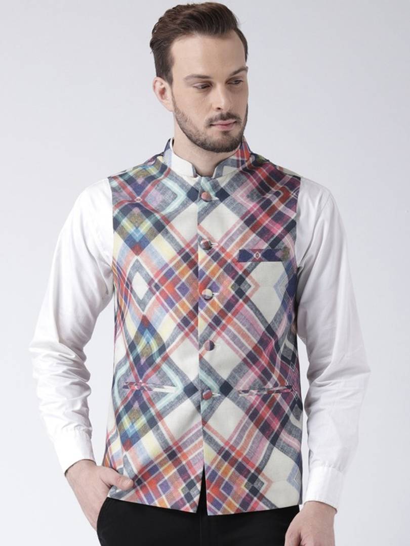 Men's Multicoloured 
Cotton Blend
 Checked
 Nehru Jackets